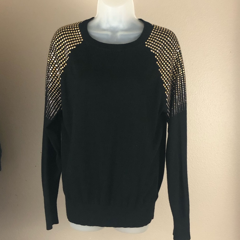 Women's Ted Baker - London Black Wool/Silk/Cashmere Gold Studded Sweater. Size 4